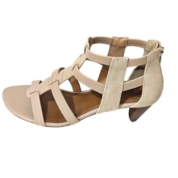 NWT Donald J. Pliner Leather Caged Strap Sandal w 2" heel. 8M SAND - Picture 5 of 13